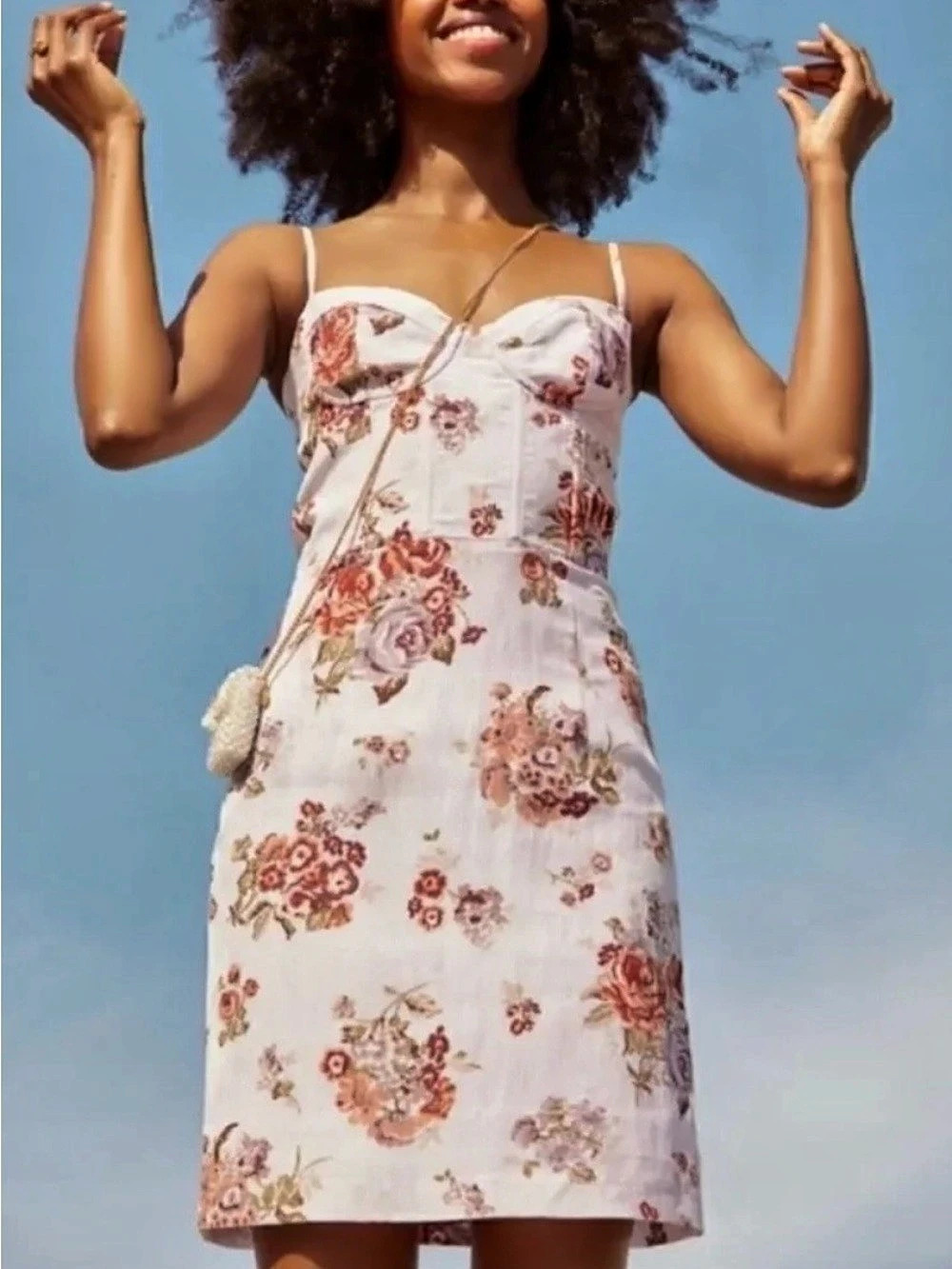 H&M Floral Mini Dress in White & Pink Size Medium NWT